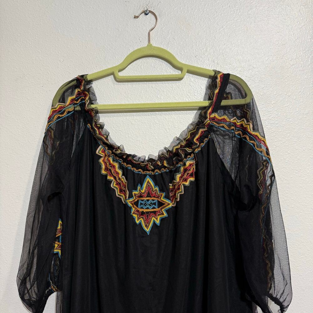 Vintage Collection Black Thunderbolt Embroidered Sheer Tunic Sz M NWT - Picture 2 of 7